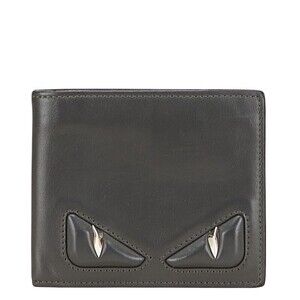 Fendi Bugs Eye Bifold Wallet Gray Leather